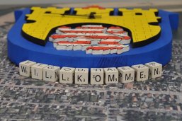 Willkommensschriftzug mit Wappen und Luftbild Bild für Neubürger mit Wappen und Schriftzug