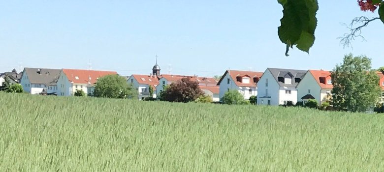 BLick auf die evanglische Kirche vom Feld